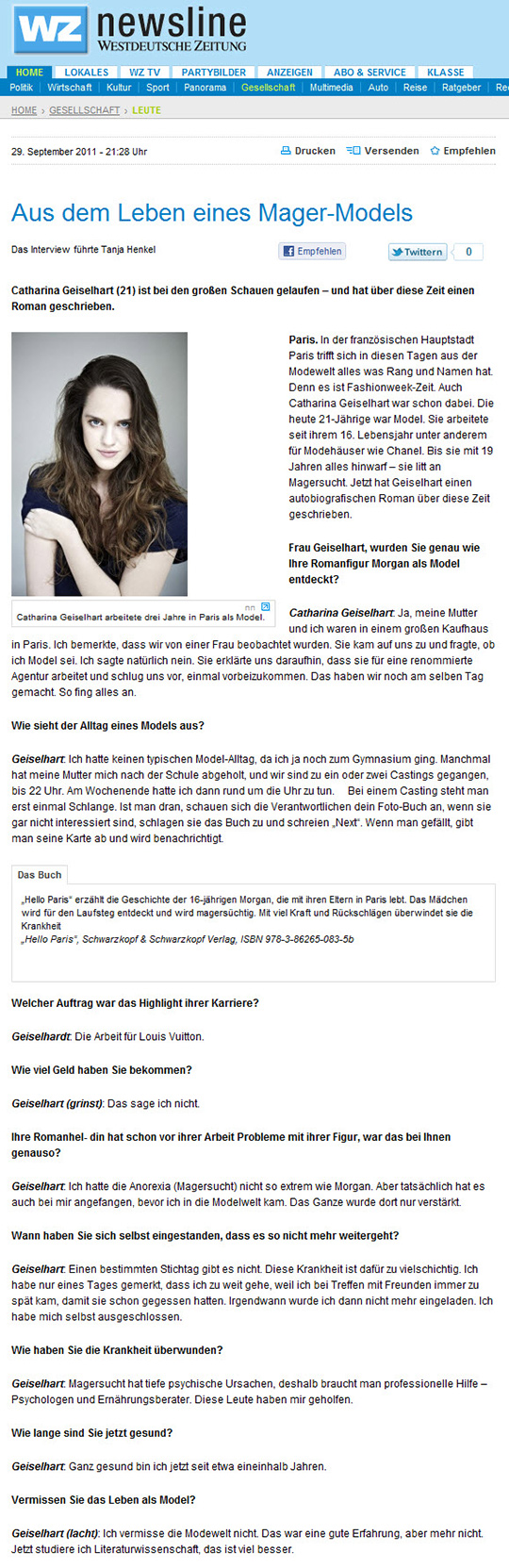 Interview in der Westdeutsche Zeitung online